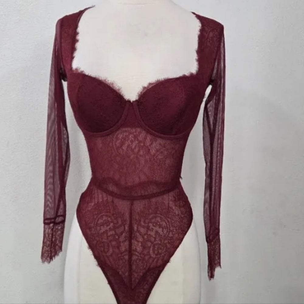 Victorias Secret Burgandy Lace Bodysuit